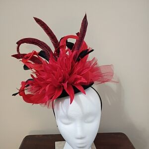 Elegant Red And Black Derby Fascinator